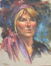 Lady with Purlple Head Scarf