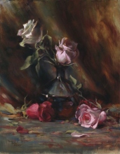 Pink and Red Roses in Glass Vase