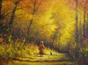 Fall Splendor with Girl and Dog